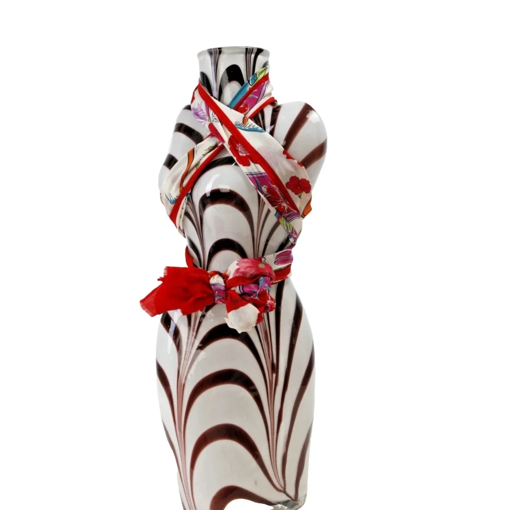 Vintage Murano Style Art Glass Zebra Swirl Female Torso Bust Form Large Vase